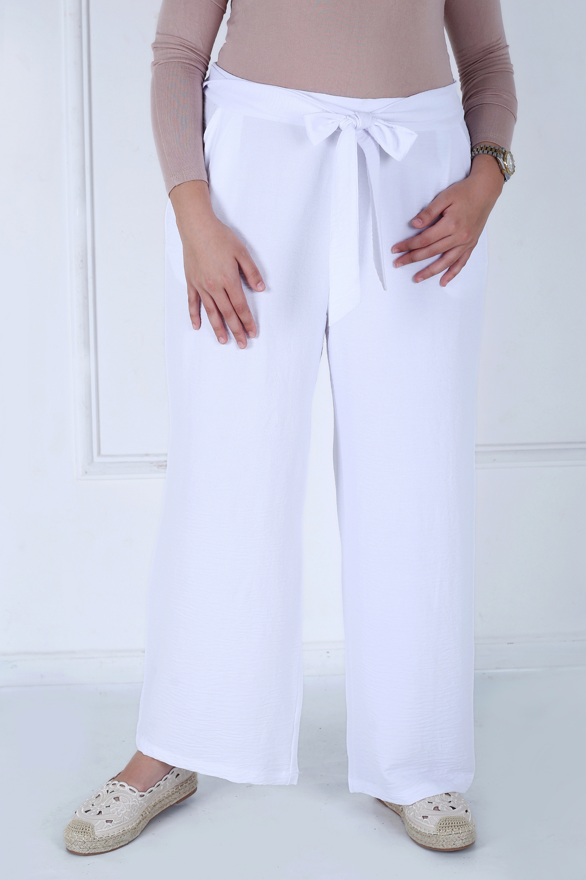 Pantalon Femme - Casual Large à Ceinture - Crêpe Crush