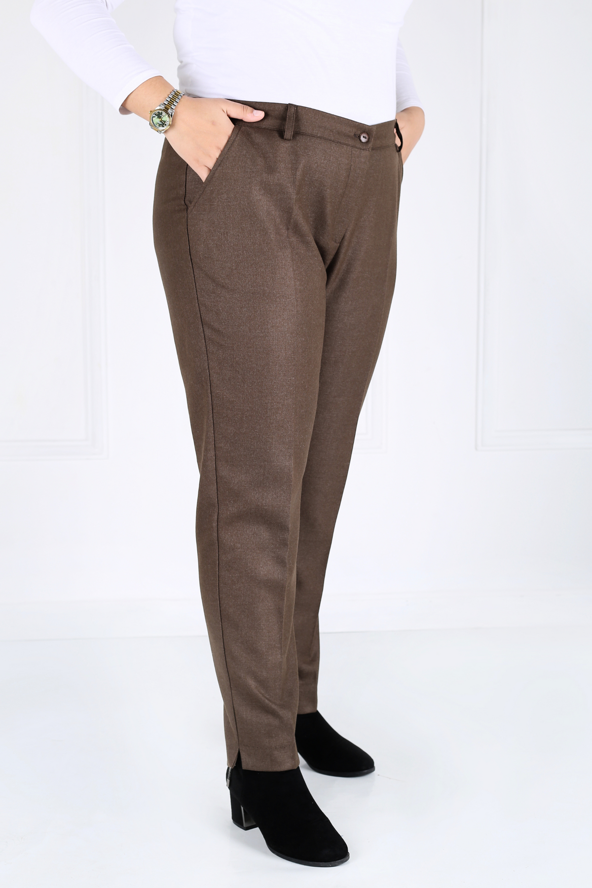 Pantalon Femme - Classique à Fentes - Flanelle Drapée