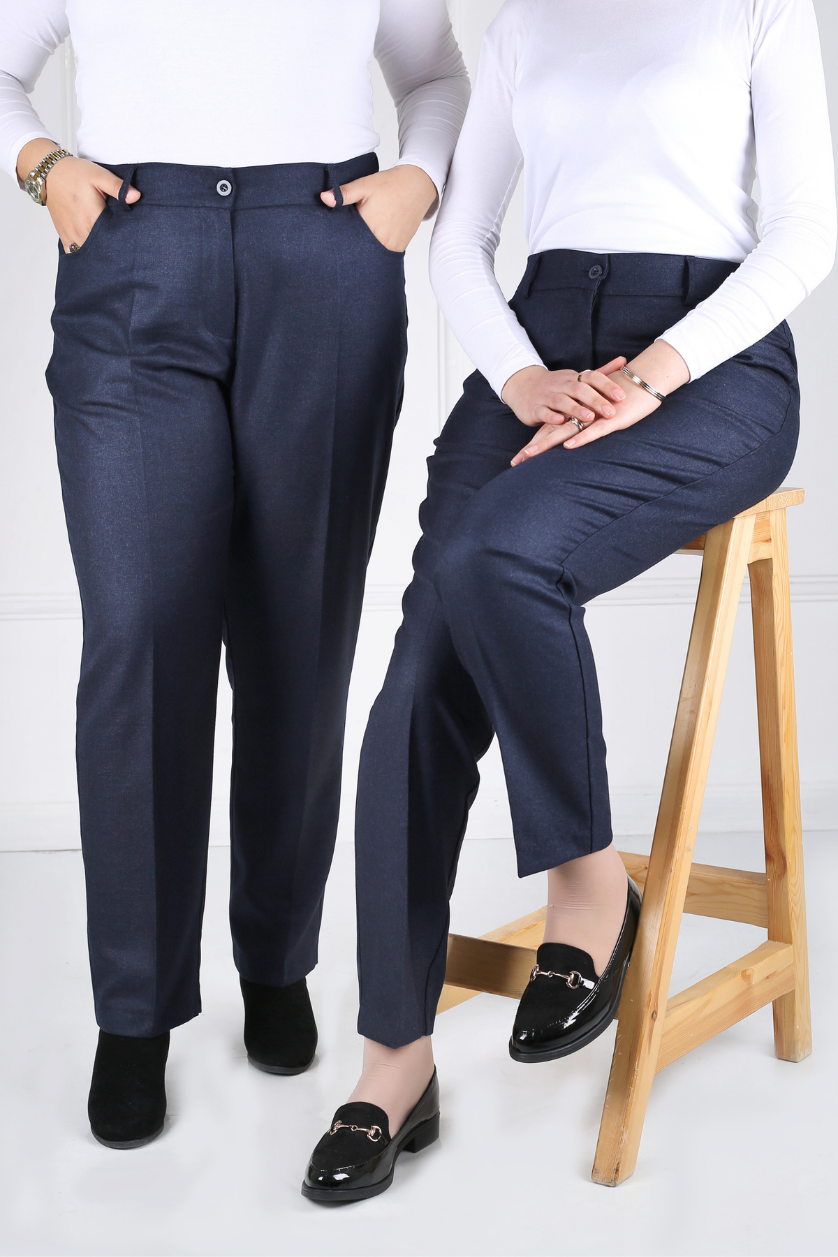 Pantalon Femme - Classique Droit - Flanelle Drapée
