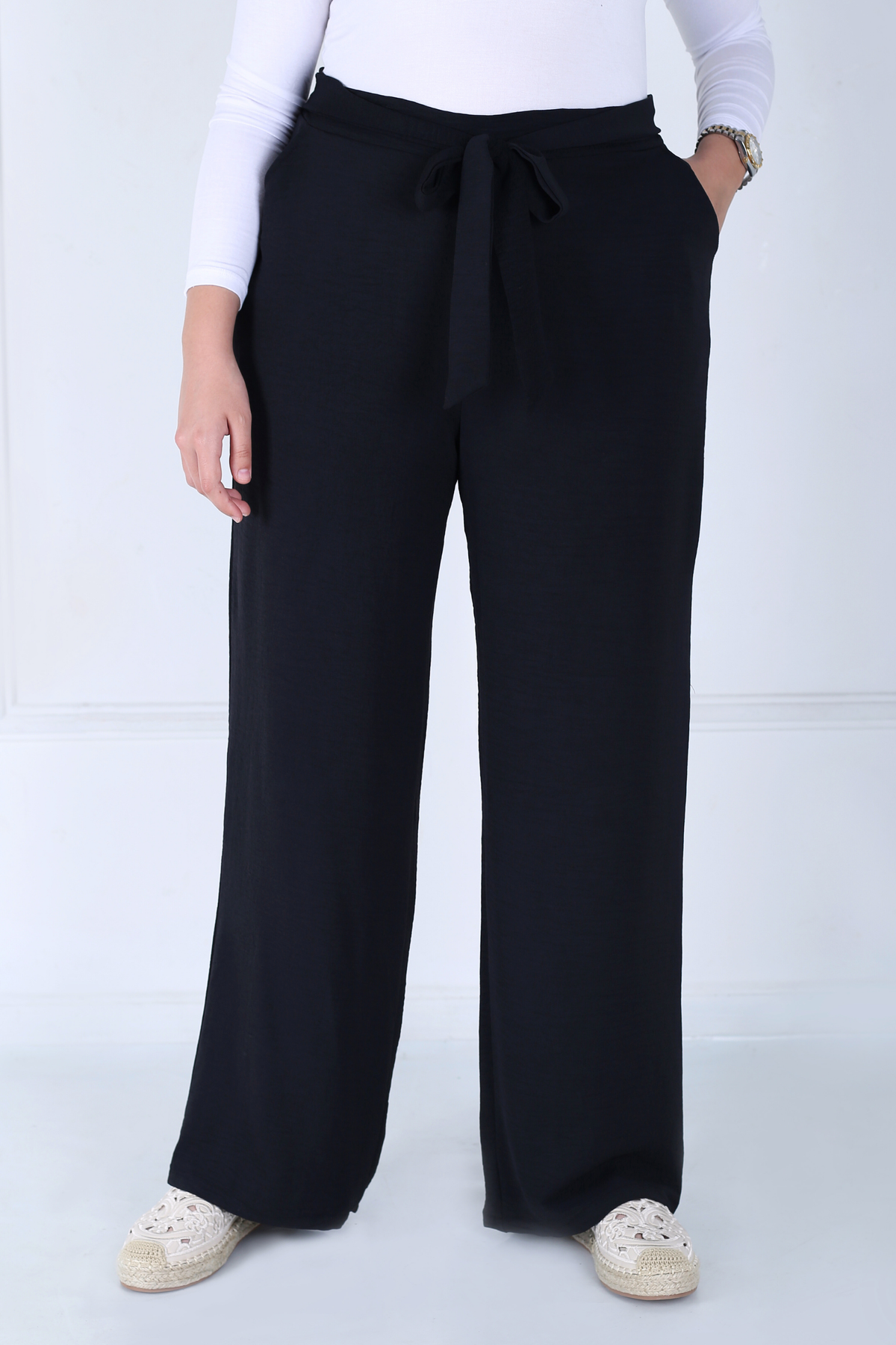 Pantalon Femme - Casual Large à Ceinture - Crêpe Crush