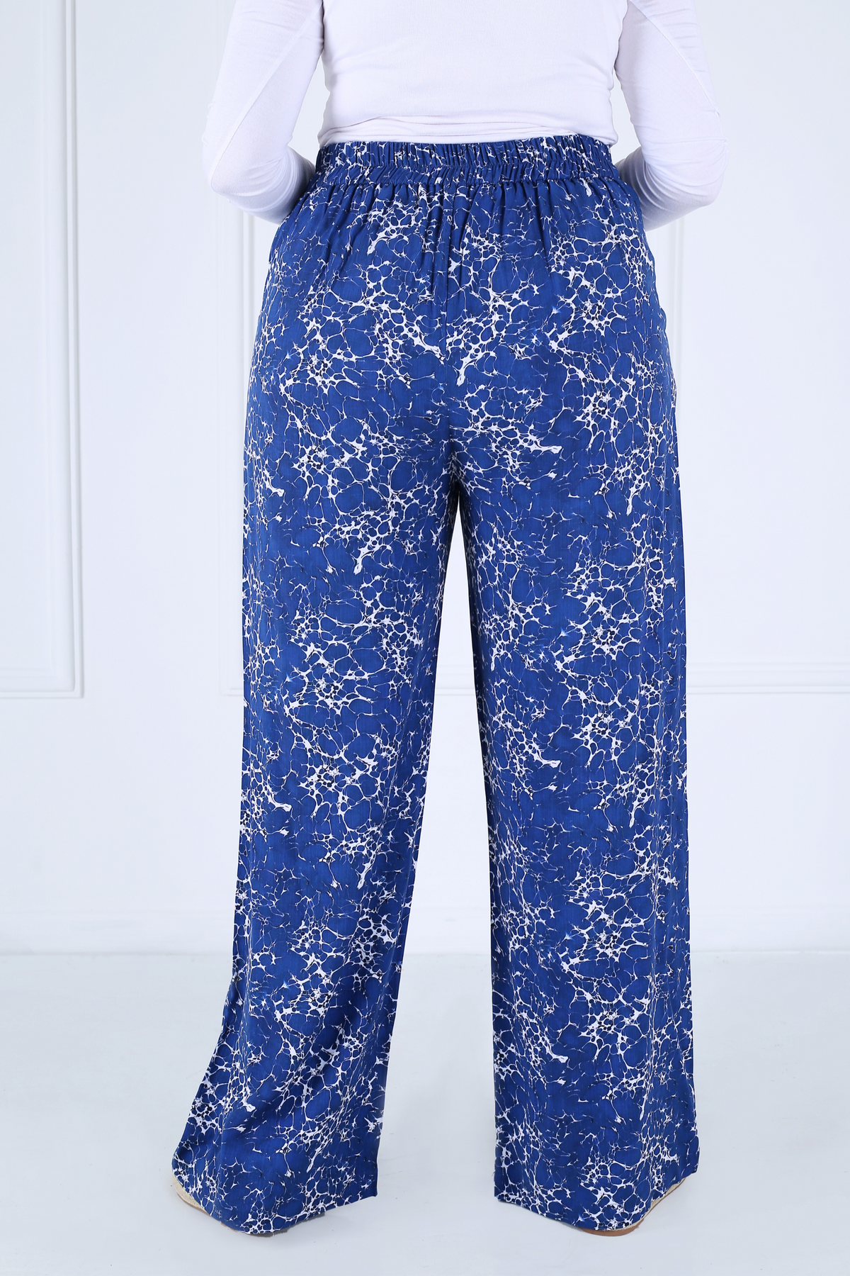 Pantalon Femme - Casual Large - Viscose Motifs Ecume