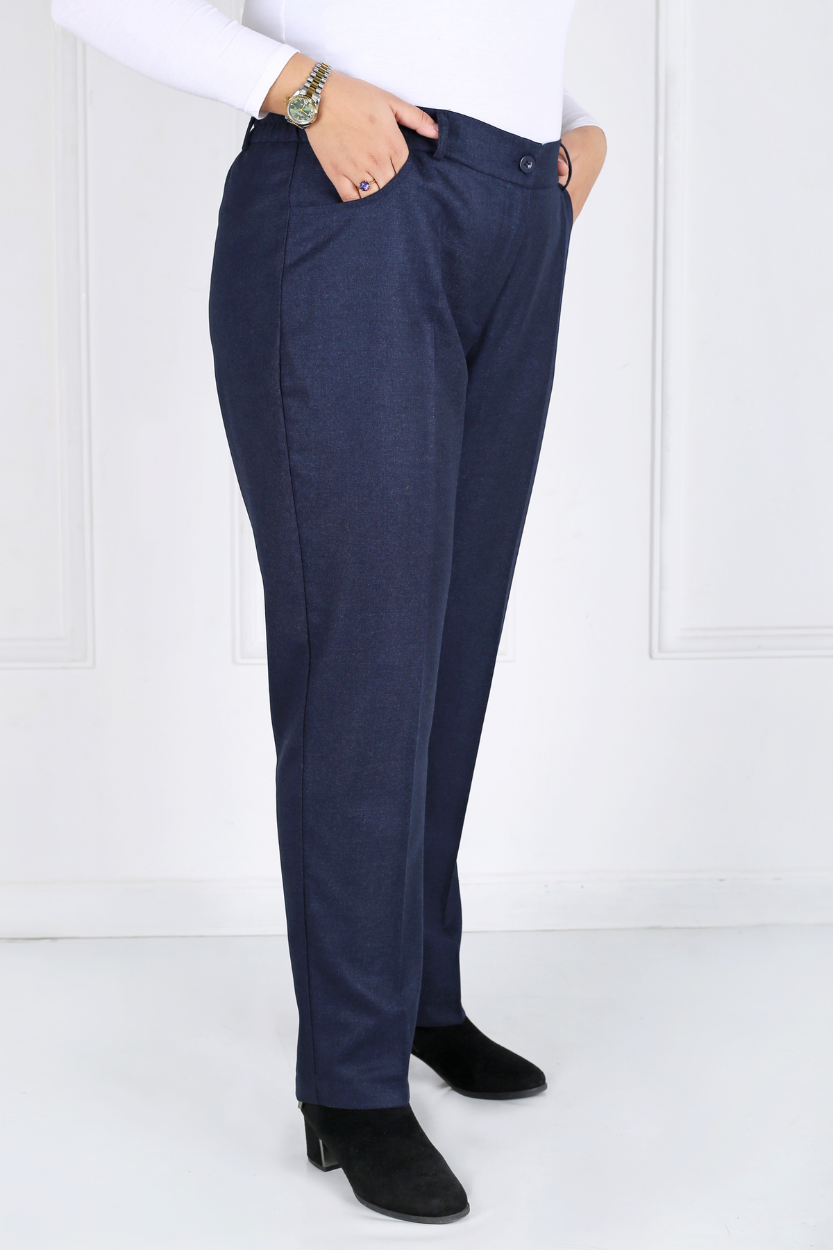 Pantalon Femme - Classique Droit - Flanelle Drapée