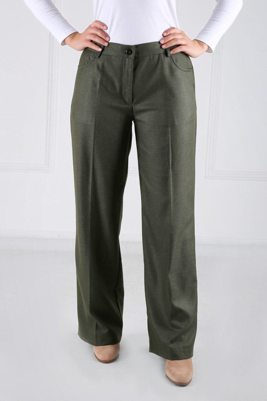 Pantalon Femme - Classique Large - Flanelle Drapée